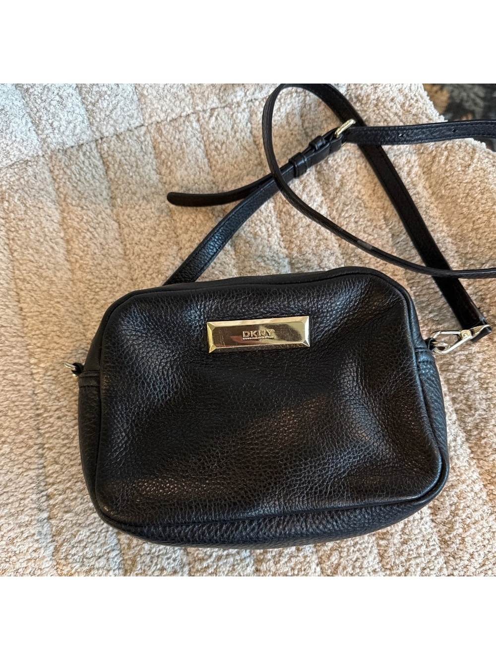 DKNY Black Leather Crossbody Bag with Gold Hardware
